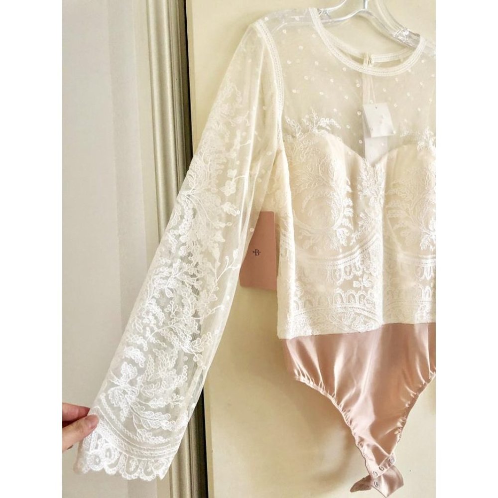 BHLDN Catherine Deane Leanna Bodysuit Size 14 Long sleeve lace wedding - Picture 7 of 9